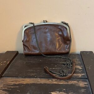 HOBO Vintage Brown Leather Wristlet with Chain